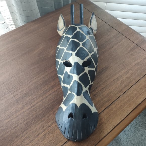 Wooden Hand Carved African Style Giraffe Large Vintage Mask 20" - Picture 1 of 7